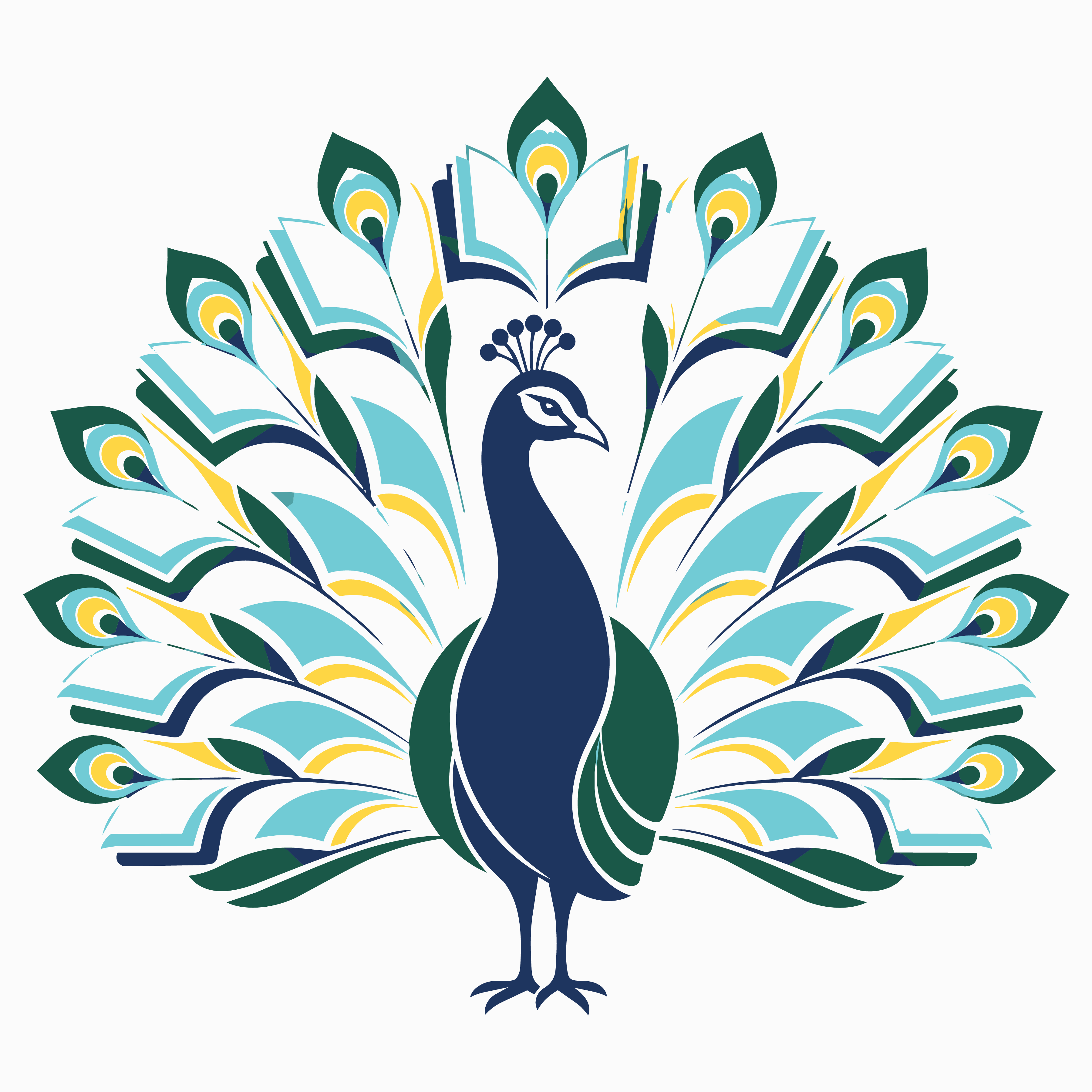 Peacock with open books as feathers