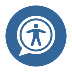 White circle with blue icon of person image - Recite Me accessibility tool