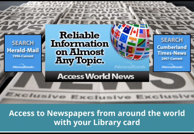 Newspaper background with icons to Newsbank database